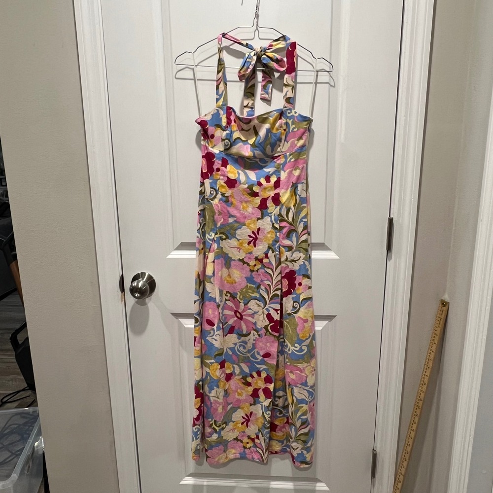 Zara Floral Midi Dress in Pink, Blue, Yellow